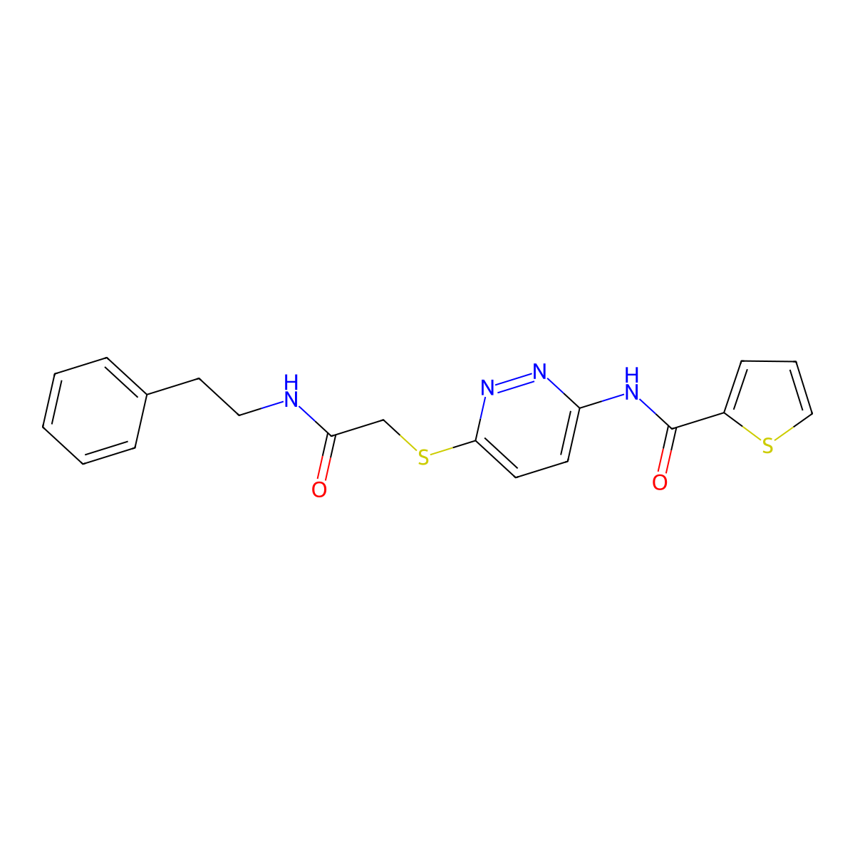 N-(6-((2-oxo-2-(phenethylamino)ethyl)thio)pyridazin-3-yl)thiophene-2-carboxamide molecular structure, CAS 1021136-69-5