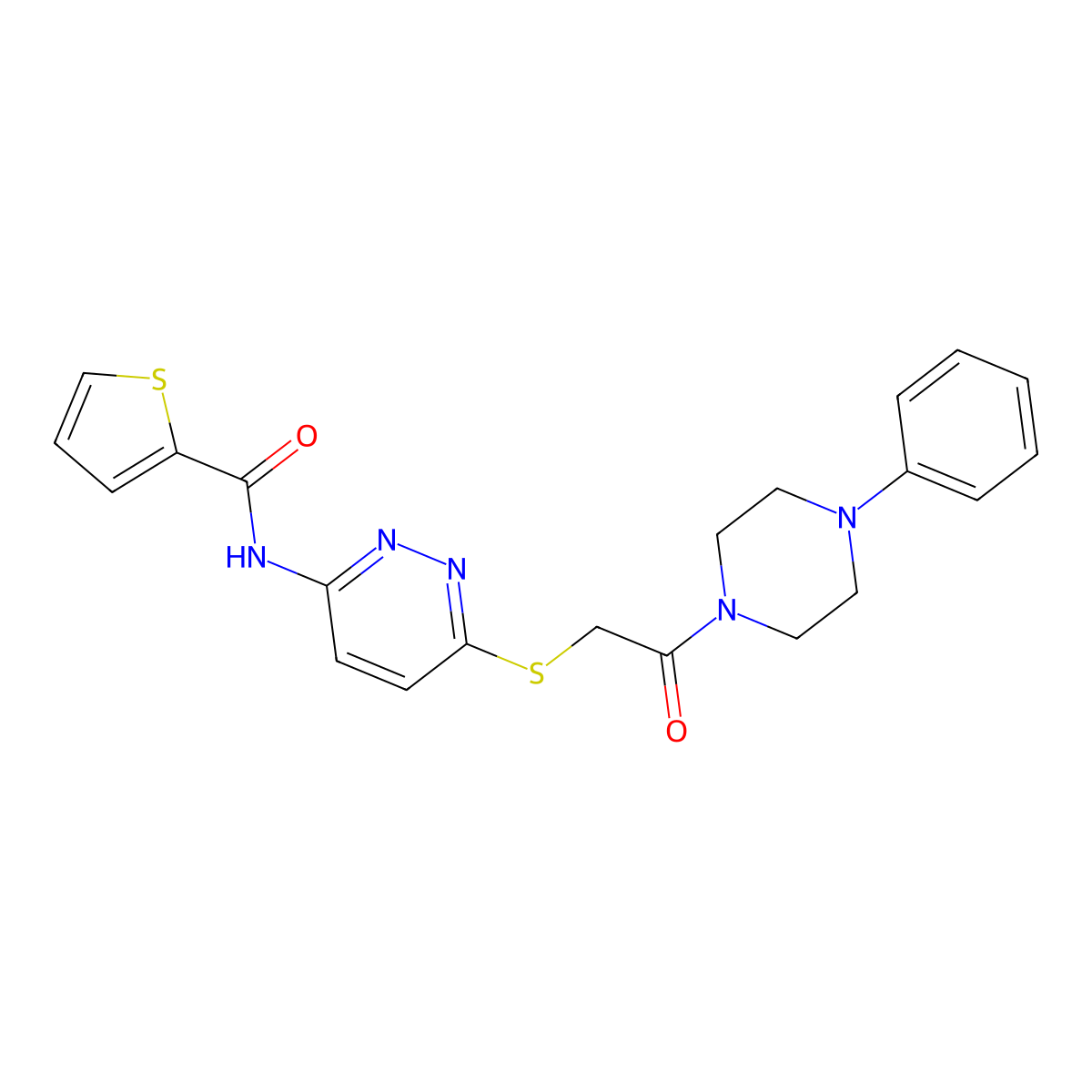 N-(6-((2-oxo-2-(4-phenylpiperazin-1-yl)ethyl)thio)pyridazin-3-yl)thiophene-2-carboxamide molecular structure, CAS 1021136-73-1