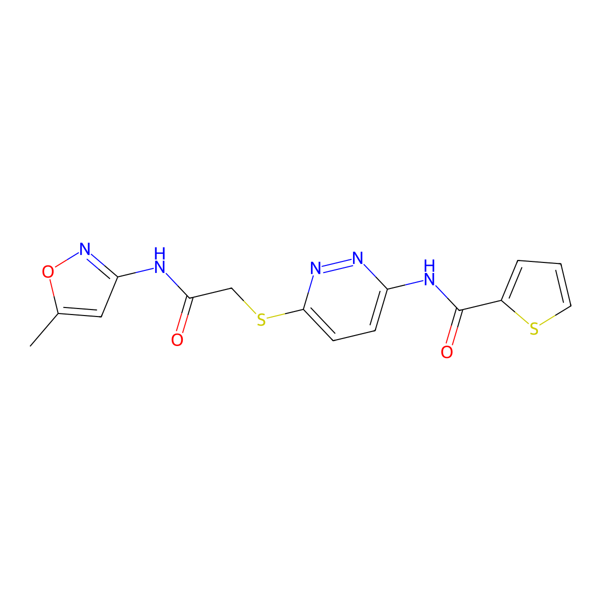 N-(6-((2-((5-methylisoxazol-3-yl)amino)-2-oxoethyl)thio)pyridazin-3-yl)thiophene-2-carboxamide molecular structure, CAS 1021136-77-5