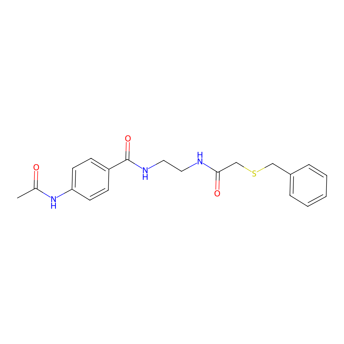 4-acetamido-N-(2-(2-(benzylthio)acetamido)ethyl)benzamide molecular structure, CAS 1021137-06-3