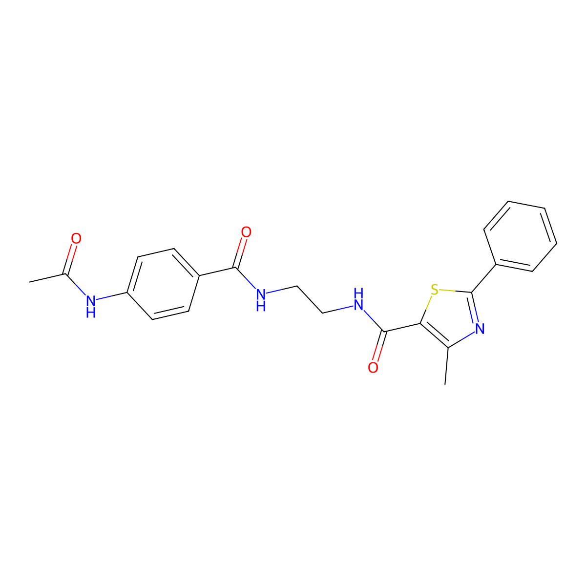 N-(2-(4-acetamidobenzamido)ethyl)-4-methyl-2-phenylthiazole-5-carboxamide molecular structure, CAS 1021137-08-5