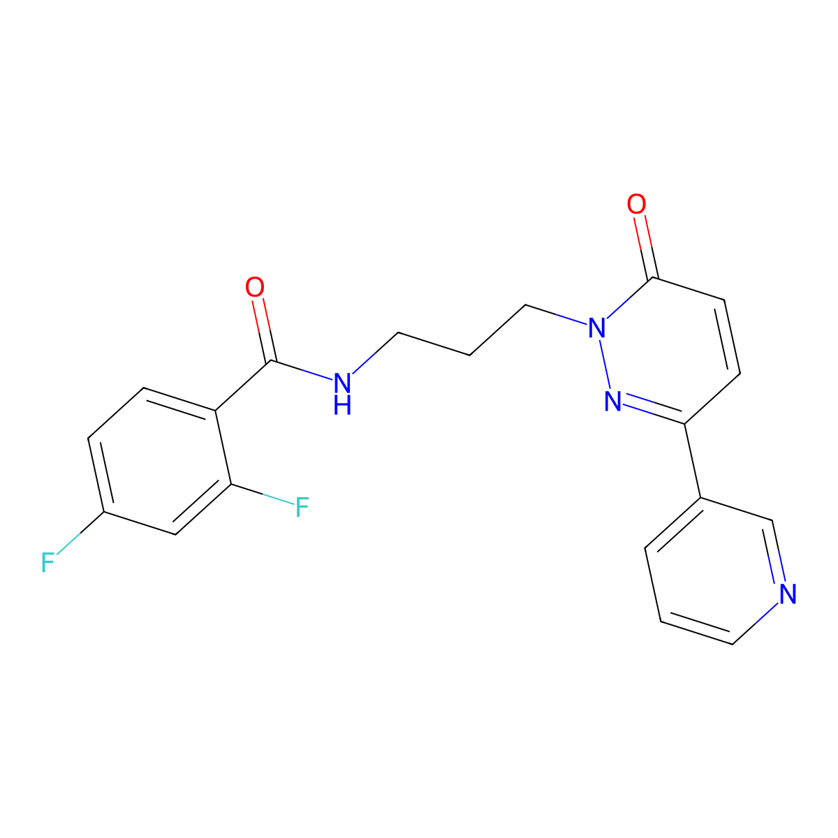 2,4-difluoro-N-(3-(6-oxo-3-(pyridin-3-yl)pyridazin-1(6H)-yl)propyl)benzamide molecular structure, CAS 1021137-70-1