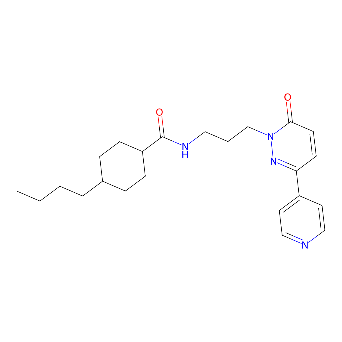 4-butyl-N-(3-(6-oxo-3-(pyridin-4-yl)pyridazin-1(6H)-yl)propyl)cyclohexanecarboxamide molecular structure, CAS 1021137-79-0