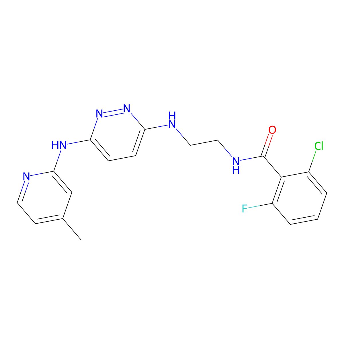 2-chloro-6-fluoro-N-(2-((6-((4-methylpyridin-2-yl)amino)pyridazin-3-yl)amino)ethyl)benzamide molecular structure, CAS 1021137-99-4
