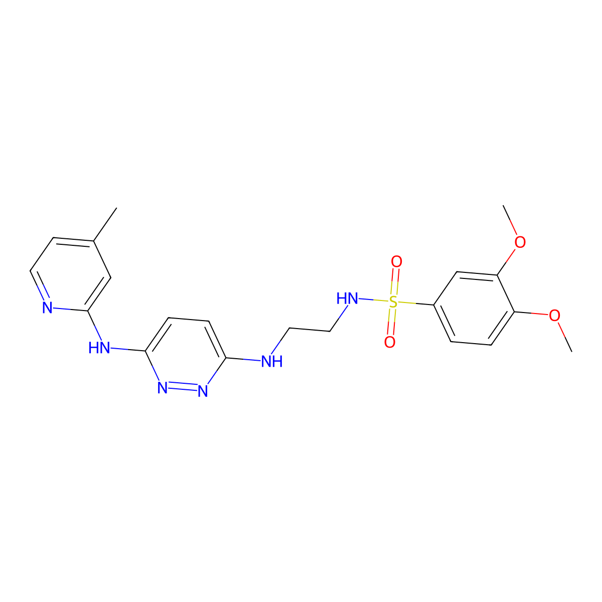 3,4-dimethoxy-N-(2-((6-((4-methylpyridin-2-yl)amino)pyridazin-3-yl)amino)ethyl)benzenesulfonamide molecular structure, CAS 1021138-07-7