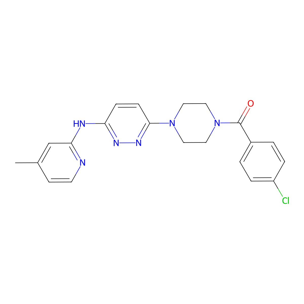 (4-Chlorophenyl)(4-(6-((4-methylpyridin-2-yl)amino)pyridazin-3-yl)piperazin-1-yl)methanone molecular structure, CAS 1021138-17-9