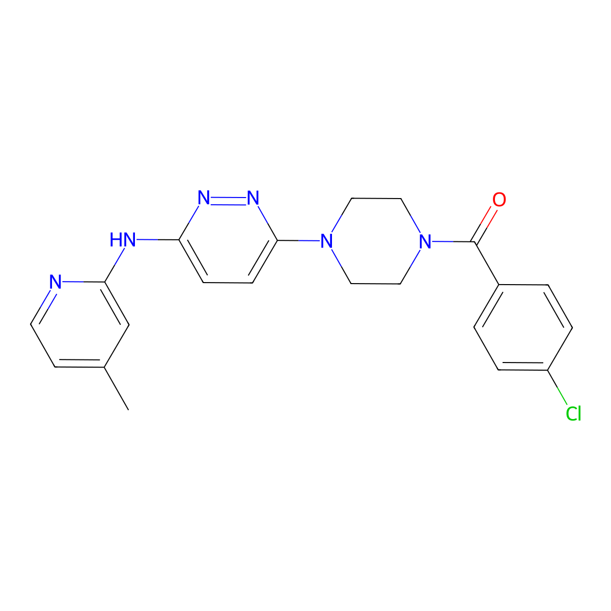 (4-Chlorophenyl)(4-(6-((4-methylpyridin-2-yl)amino)pyridazin-3-yl)piperazin-1-yl)methanone molecular structure, CAS 1021138-17-9