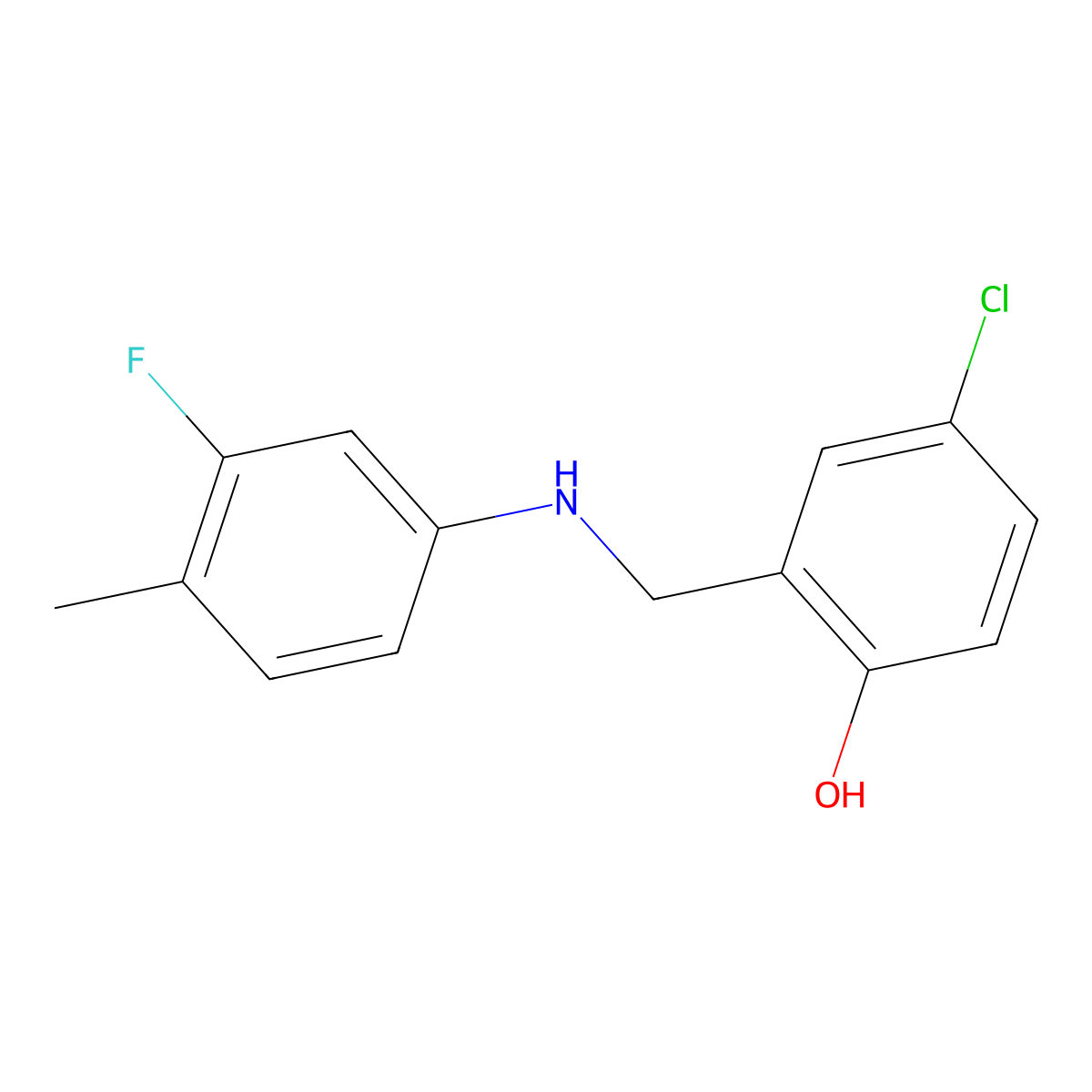 4-Chloro-2-(((3-fluoro-4-methylphenyl)amino)methyl)phenol molecular structure, CAS 1021140-25-9