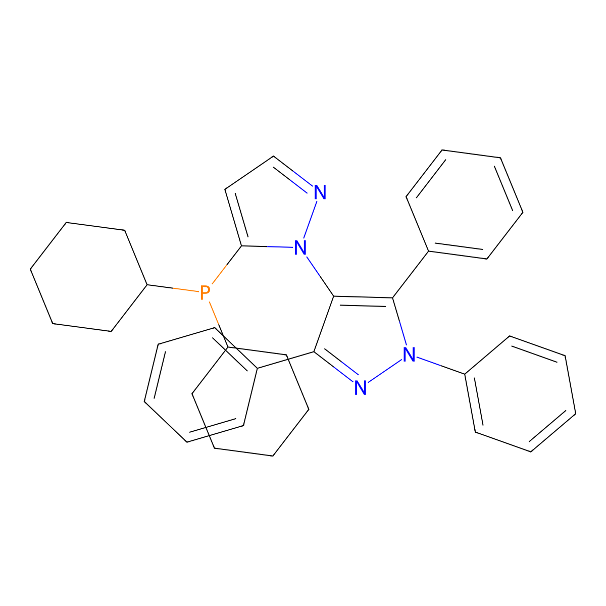 5-(Dicyclohexylphosphino)-1',3',5'-triphenyl-[1,4']-bi-1H-pyrazole , Cy-BippyPhos molecular structure, CAS 1021176-69-1