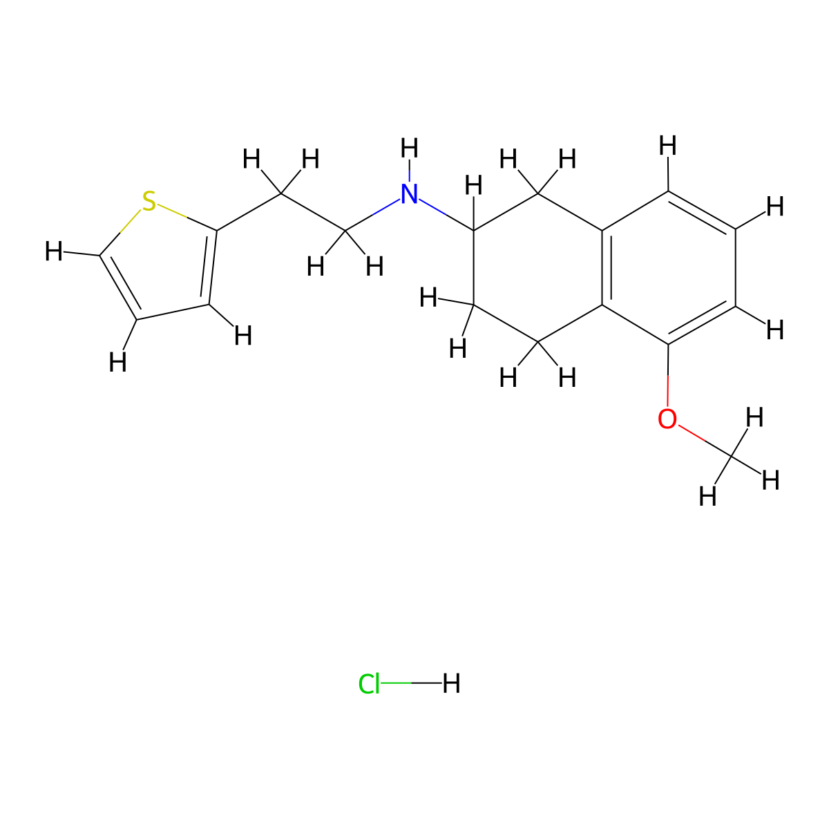 5-Methoxy-N-(2-(thiophen-2-yl)ethyl)-1,2,3,4-tetrahydronaphthalen-2-amine hydrochloride molecular structure, CAS 102120-96-7