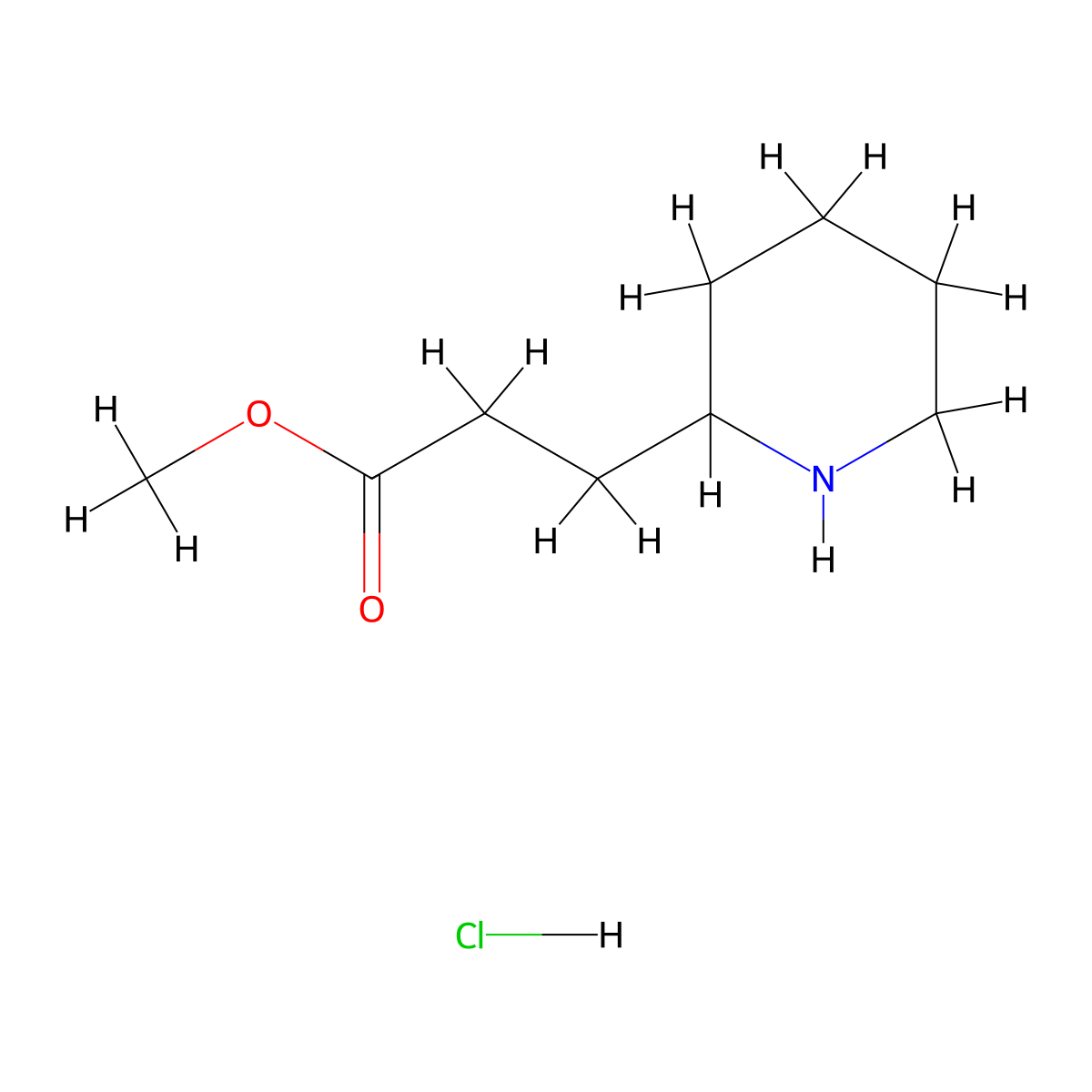 Methyl 3-(2-piperidinyl)propanoate hydrochloride molecular structure, CAS 1021204-94-3