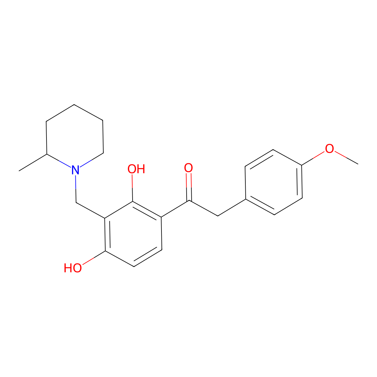 1-(2,4-Dihydroxy-3-((2-methylpiperidin-1-yl)methyl)phenyl)-2-(4-methoxyphenyl)ethanone molecular structure, CAS 1021205-97-9