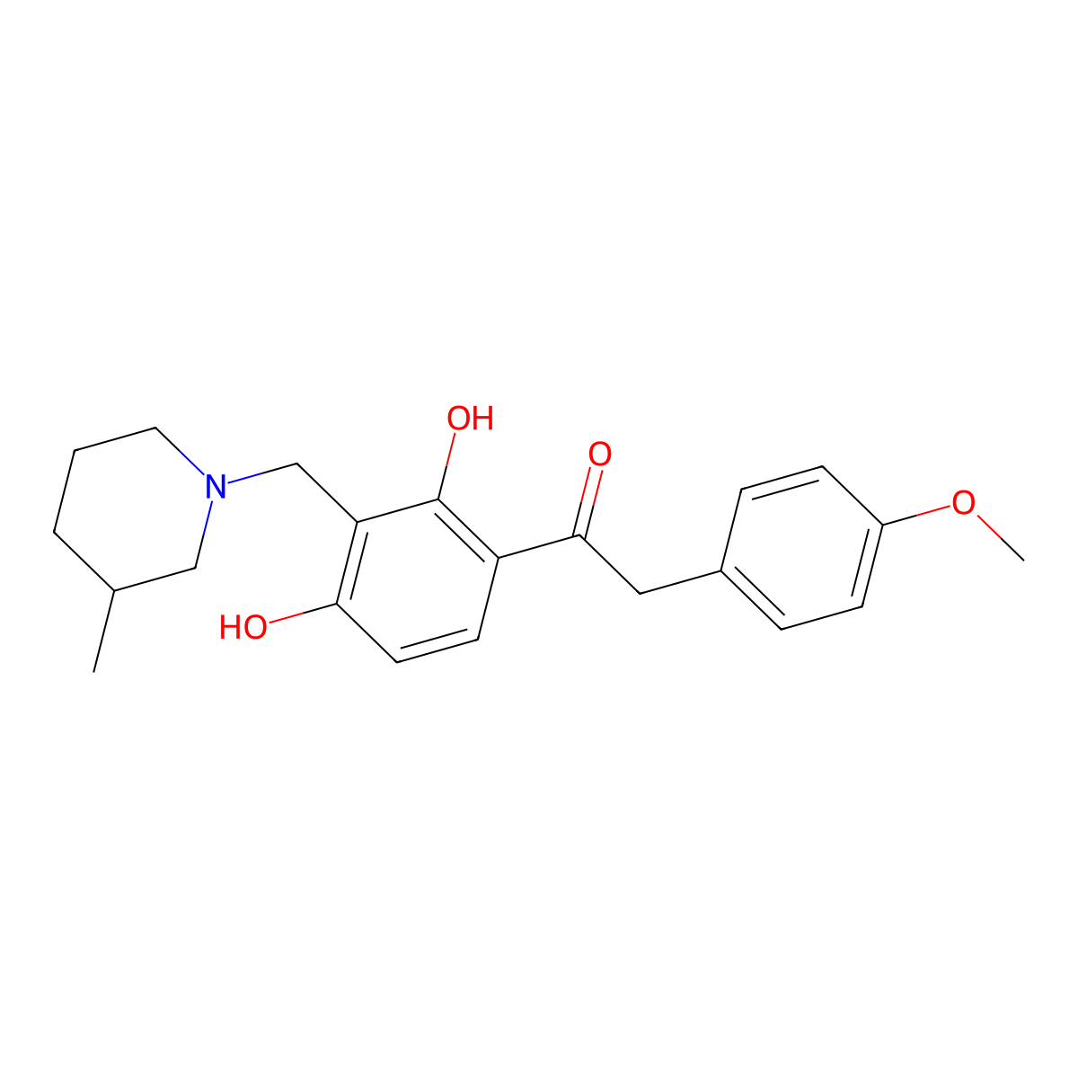 1-(2,4-Dihydroxy-3-((3-methylpiperidin-1-yl)methyl)phenyl)-2-(4-methoxyphenyl)ethanone molecular structure, CAS 1021205-98-0