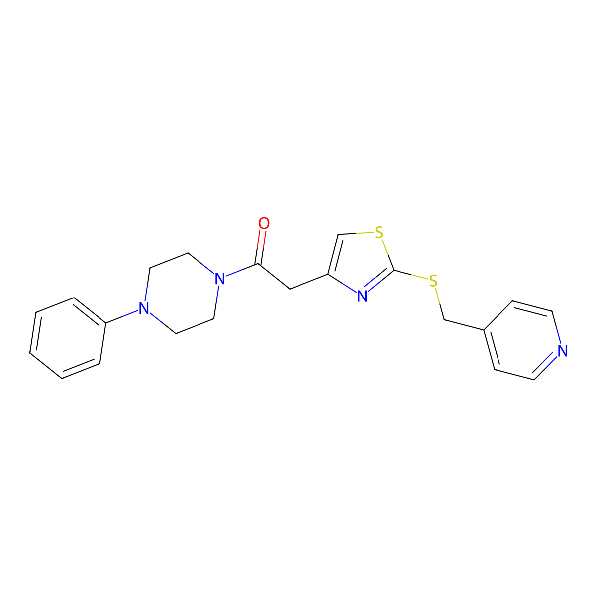 1-(4-Phenylpiperazin-1-yl)-2-(2-((pyridin-4-ylmethyl)thio)thiazol-4-yl)ethanone molecular structure, CAS 1021206-08-5