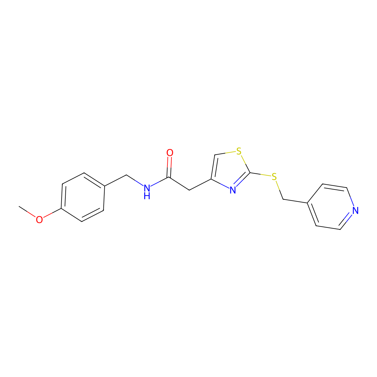 N-(4-methoxybenzyl)-2-(2-((pyridin-4-ylmethyl)thio)thiazol-4-yl)acetamide molecular structure, CAS 1021206-09-6