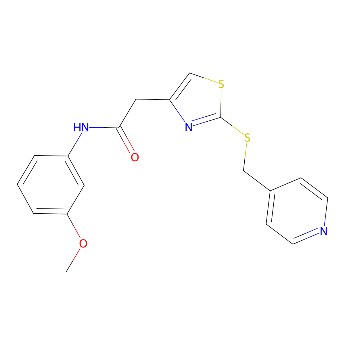 N-(3-methoxyphenyl)-2-(2-((pyridin-4-ylmethyl)thio)thiazol-4-yl)acetamide molecular structure, CAS 1021206-10-9