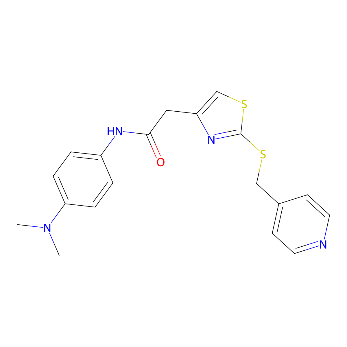 N-(4-(dimethylamino)phenyl)-2-(2-((pyridin-4-ylmethyl)thio)thiazol-4-yl)acetamide molecular structure, CAS 1021206-11-0