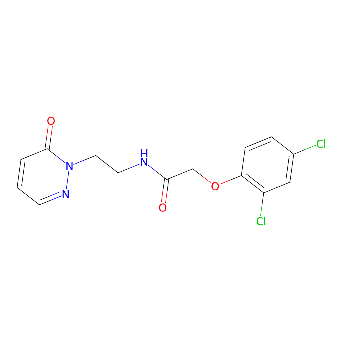 2-(2,4-dichlorophenoxy)-N-(2-(6-oxopyridazin-1(6H)-yl)ethyl)acetamide molecular structure, CAS 1021206-12-1