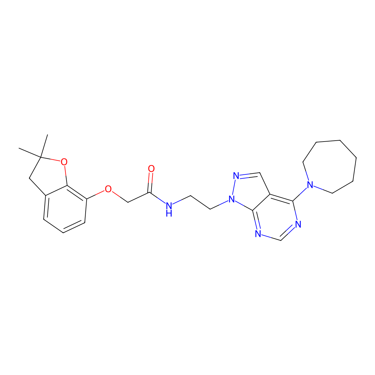 N-{2-[4-(azepan-1-yl)-1H-pyrazolo[3,4-d]pyrimidin-1-yl]ethyl}-2-[(2,2-dimethyl-2,3-dihydro-1-benzofuran-7-yl)oxy]acetamide molecular structure, CAS 1021206-19-8