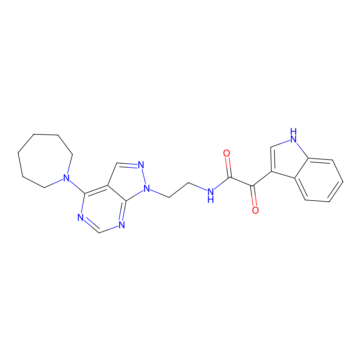 N-(2-(4-(azepan-1-yl)-1H-pyrazolo[3,4-d]pyrimidin-1-yl)ethyl)-2-(1H-indol-3-yl)-2-oxoacetamide molecular structure, CAS 1021206-23-4