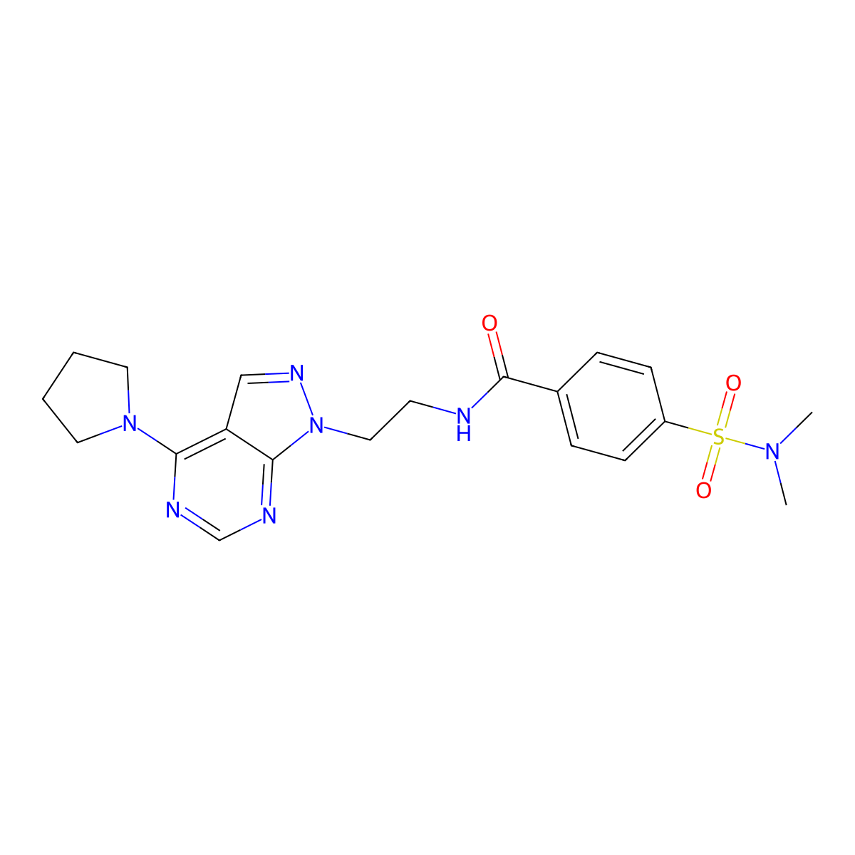 4-(dimethylsulfamoyl)-N-{2-[4-(pyrrolidin-1-yl)-1H-pyrazolo[3,4-d]pyrimidin-1-yl]ethyl}benzamide molecular structure, CAS 1021206-25-6