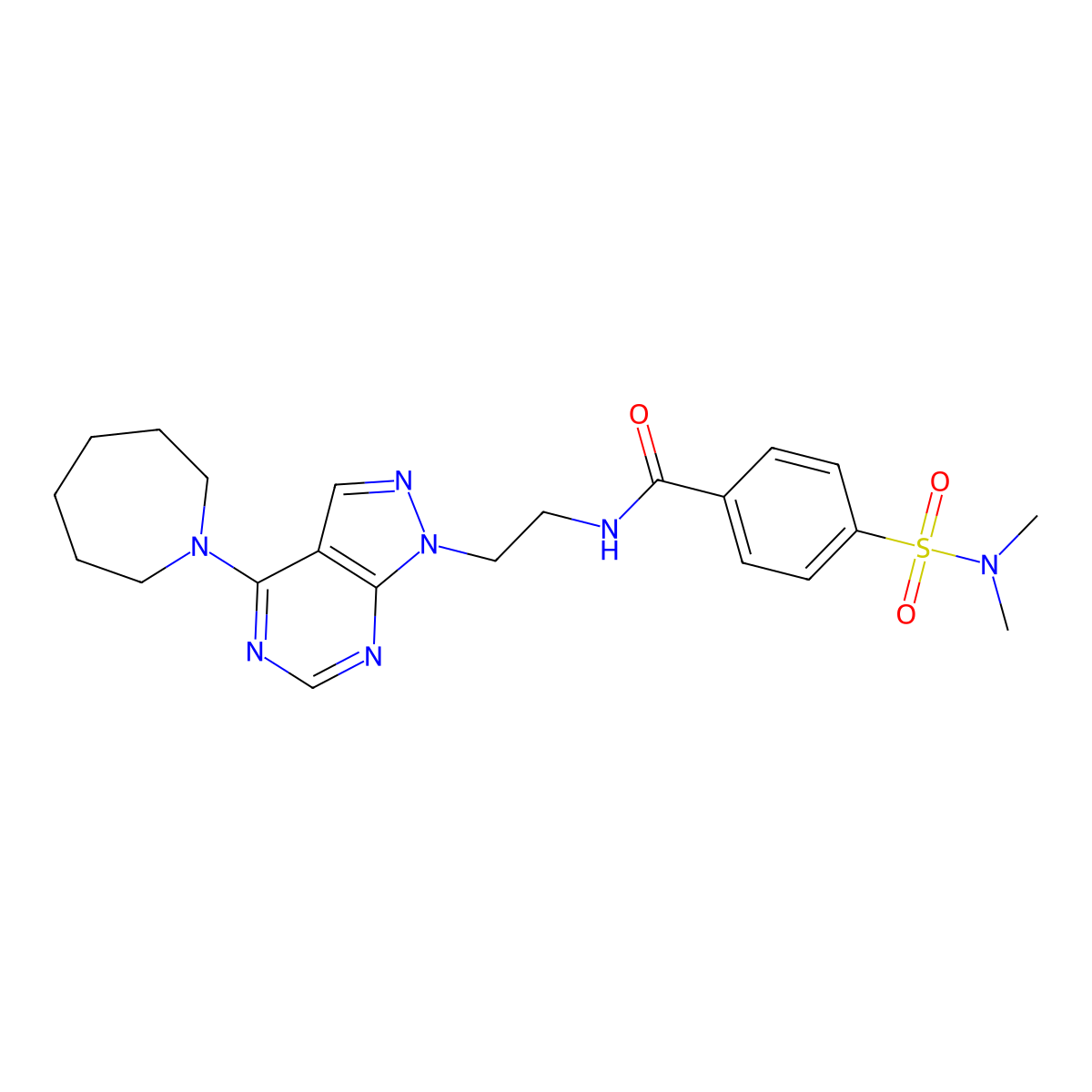 N-{2-[4-(azepan-1-yl)-1H-pyrazolo[3,4-d]pyrimidin-1-yl]ethyl}-4-(dimethylsulfamoyl)benzamide molecular structure, CAS 1021206-27-8