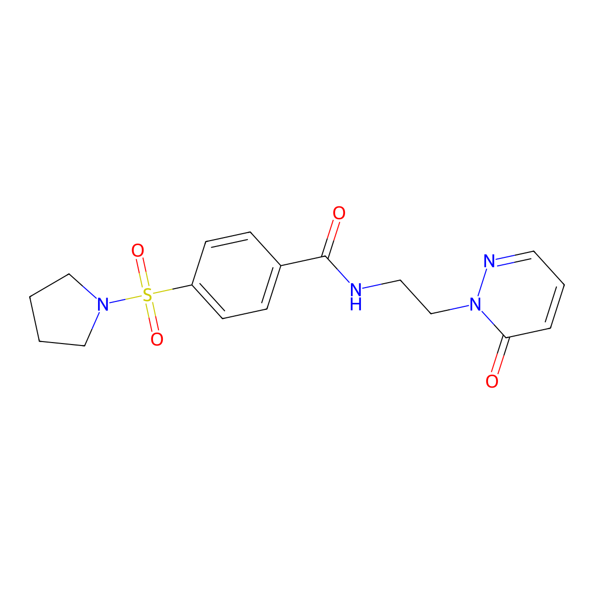 N-(2-(6-oxopyridazin-1(6H)-yl)ethyl)-4-(pyrrolidin-1-ylsulfonyl)benzamide molecular structure, CAS 1021206-36-9