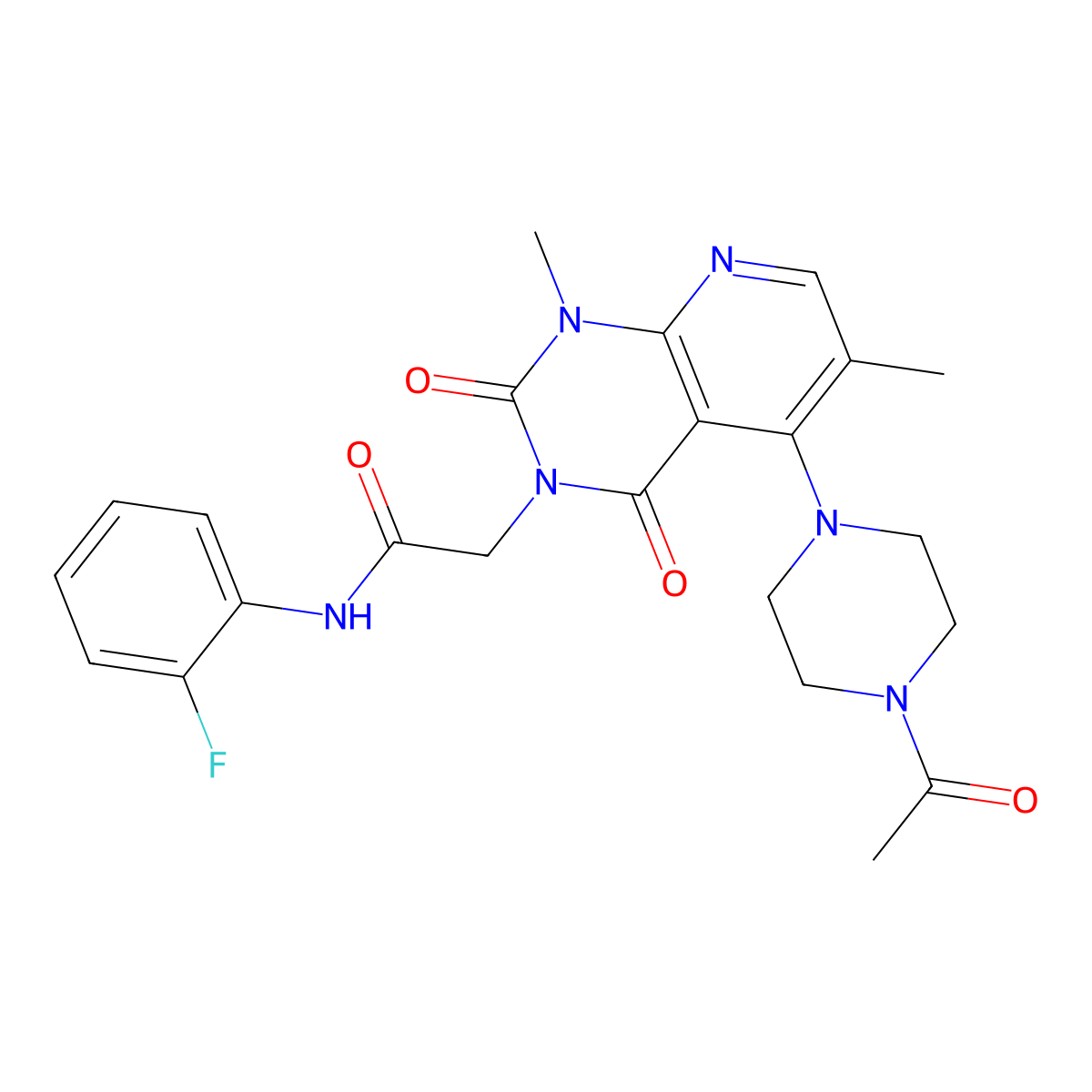 2-(5-(4-acetylpiperazin-1-yl)-1,6-dimethyl-2,4-dioxo-1,2-dihydropyrido[2,3-d]pyrimidin-3(4H)-yl)-N-(2-fluorophenyl)acetamide molecular structure, CAS 1021206-39-2