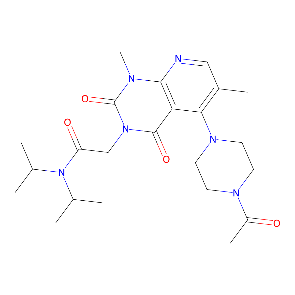 2-[5-(4-acetylpiperazin-1-yl)-1,6-dimethyl-2,4-dioxo-1H,2H,3H,4H-pyrido[2,3-d]pyrimidin-3-yl]-N,N-bis(propan-2-yl)acetamide molecular structure, CAS 1021206-46-1
