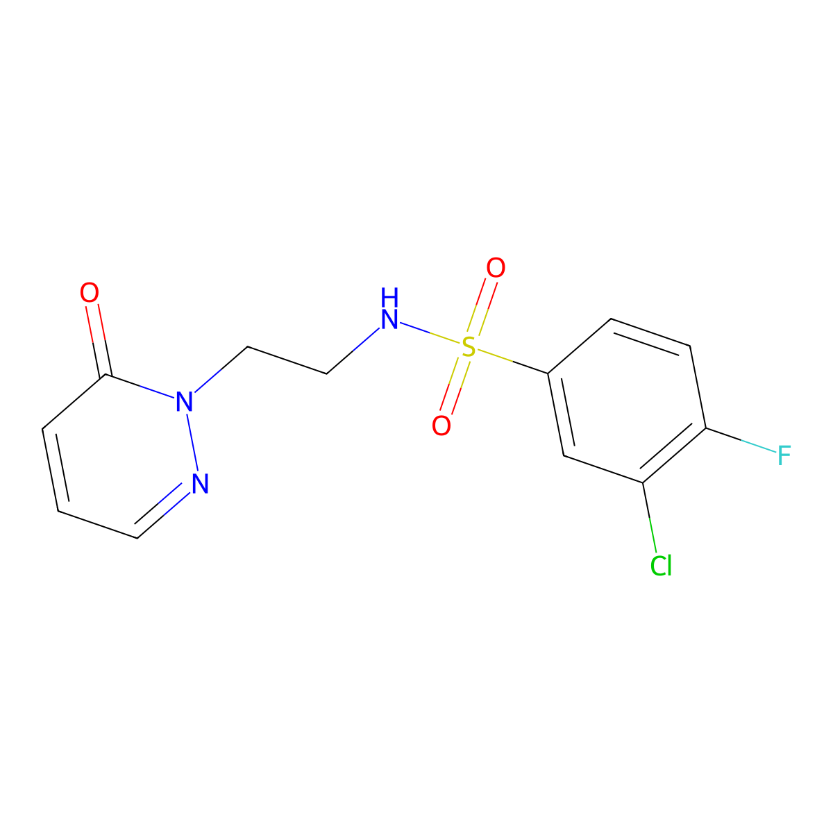 3-chloro-4-fluoro-N-(2-(6-oxopyridazin-1(6H)-yl)ethyl)benzenesulfonamide molecular structure, CAS 1021206-59-6