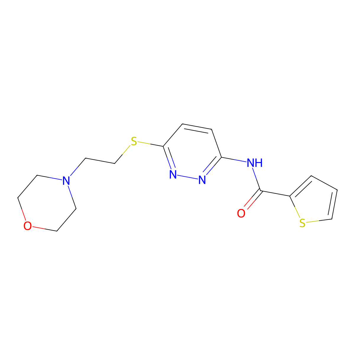 N-(6-{[2-(morpholin-4-yl)ethyl]sulfanyl}pyridazin-3-yl)thiophene-2-carboxamide molecular structure, CAS 1021206-65-4