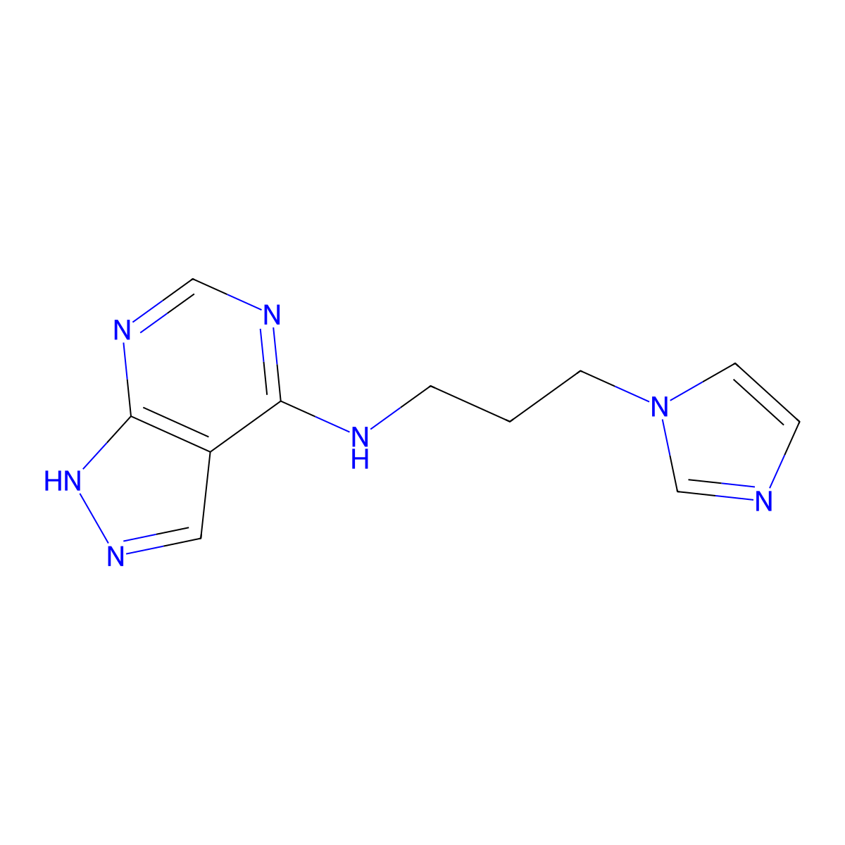 N-(3-(1H-imidazol-1-yl)propyl)-1H-pyrazolo[3,4-d]pyrimidin-4-amine molecular structure, CAS 1021206-66-5