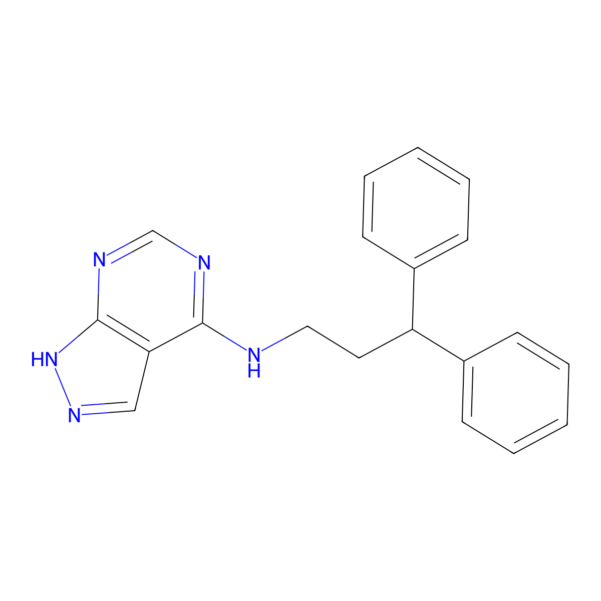 N-(3,3-diphenylpropyl)-1H-pyrazolo[3,4-d]pyrimidin-4-amine molecular structure, CAS 1021206-77-8
