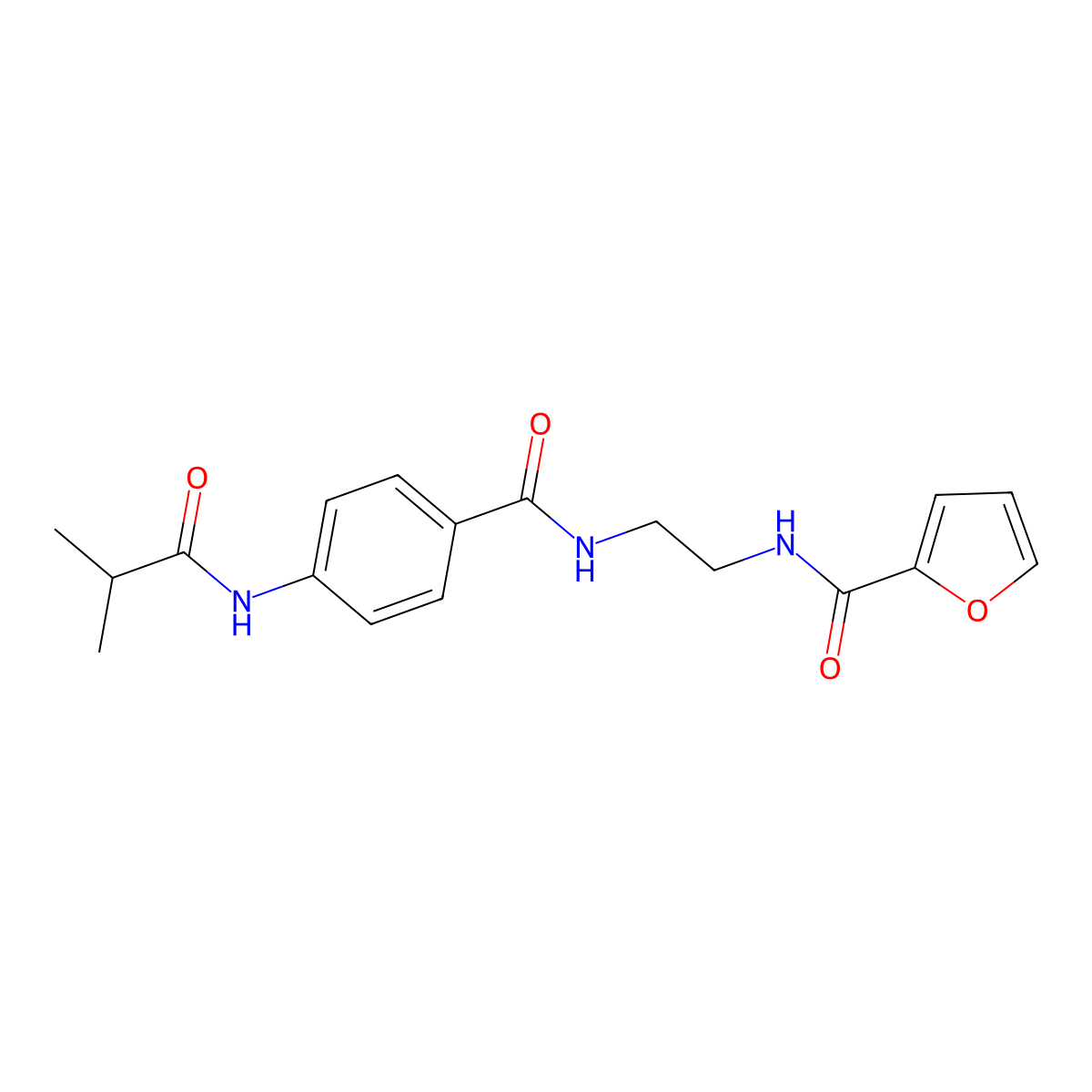 N-(2-(4-isobutyramidobenzamido)ethyl)furan-2-carboxamide molecular structure, CAS 1021206-83-6