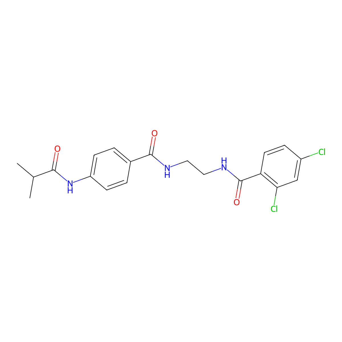 N-{2-[(2,4-dichlorophenyl)formamido]ethyl}-4-(2-methylpropanamido)benzamide molecular structure, CAS 1021206-87-0