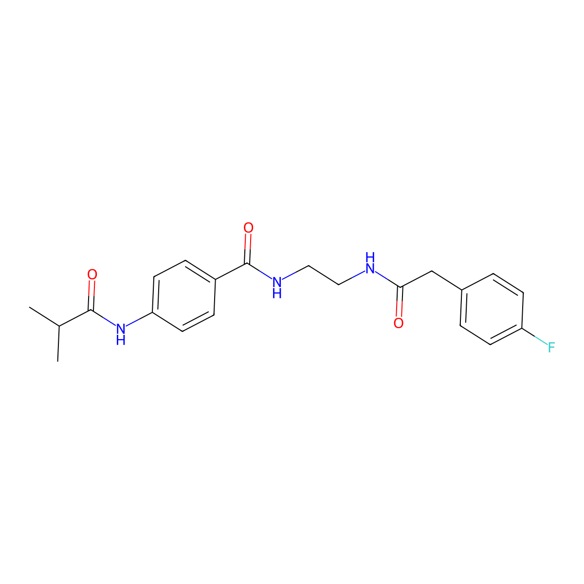N-[4-({2-[2-(4-fluorophenyl)acetamido]ethyl}carbamoyl)phenyl]-2-methylpropanamide molecular structure, CAS 1021206-88-1