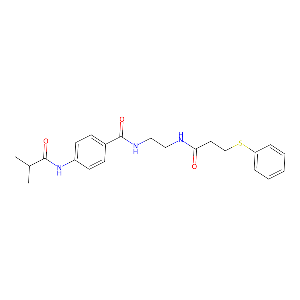 N-(2-{[4-(2-methylpropanamido)phenyl]formamido}ethyl)-3-(phenylsulfanyl)propanamide molecular structure, CAS 1021206-90-5