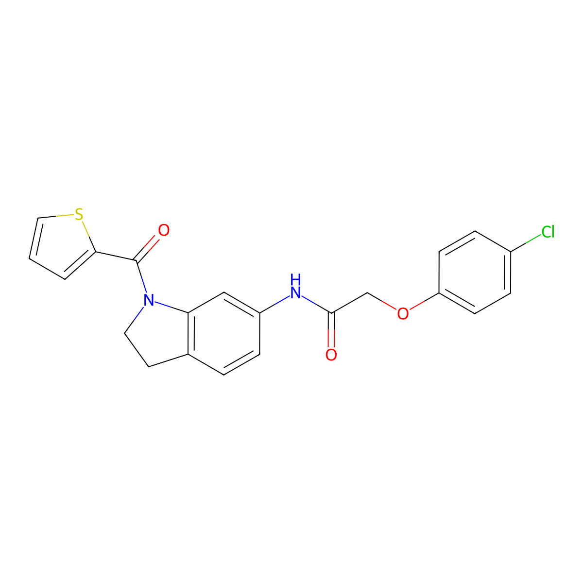 2-(4-chlorophenoxy)-N-(1-(thiophene-2-carbonyl)indolin-6-yl)acetamide molecular structure, CAS 1021206-95-0
