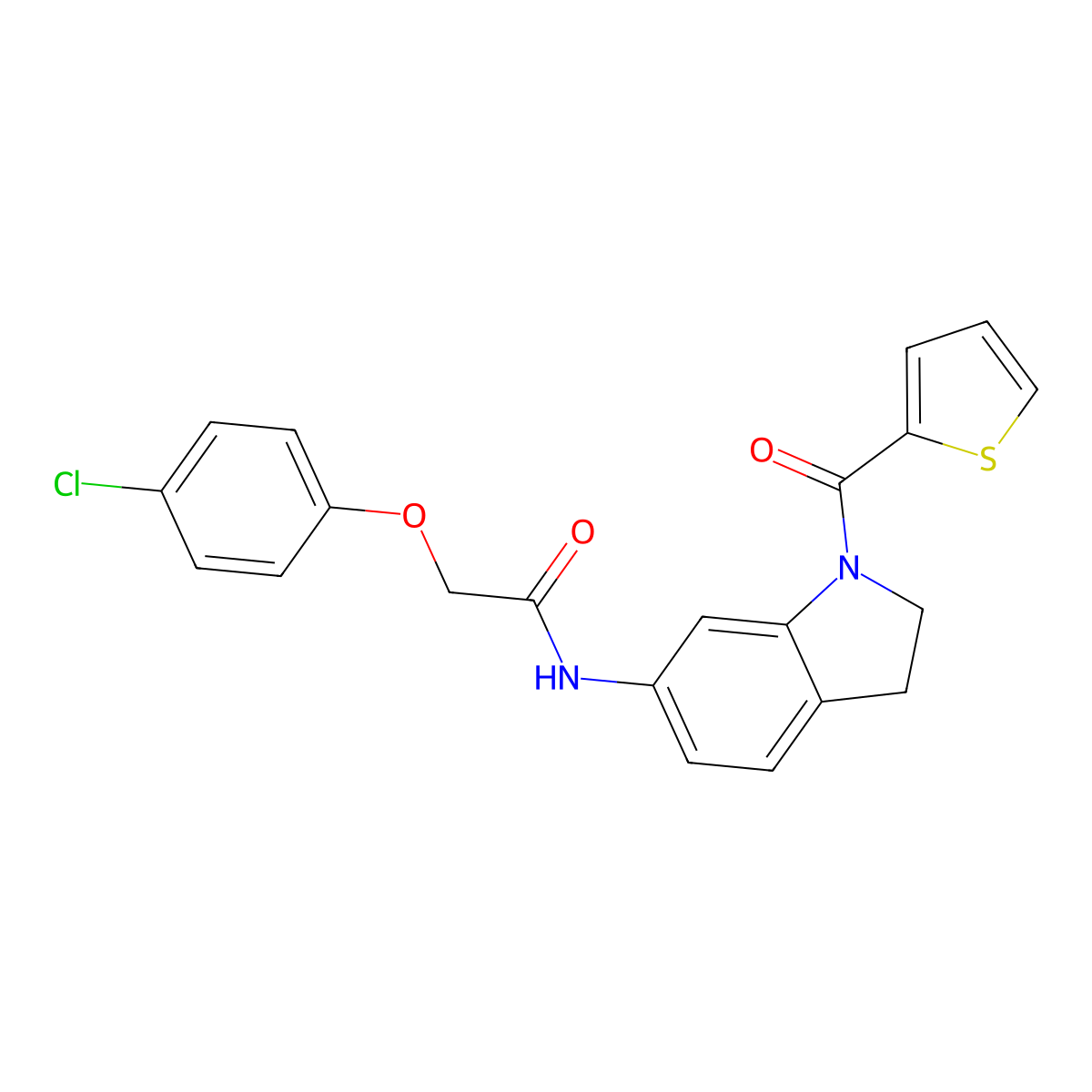 2-(4-chlorophenoxy)-N-(1-(thiophene-2-carbonyl)indolin-6-yl)acetamide molecular structure, CAS 1021206-95-0