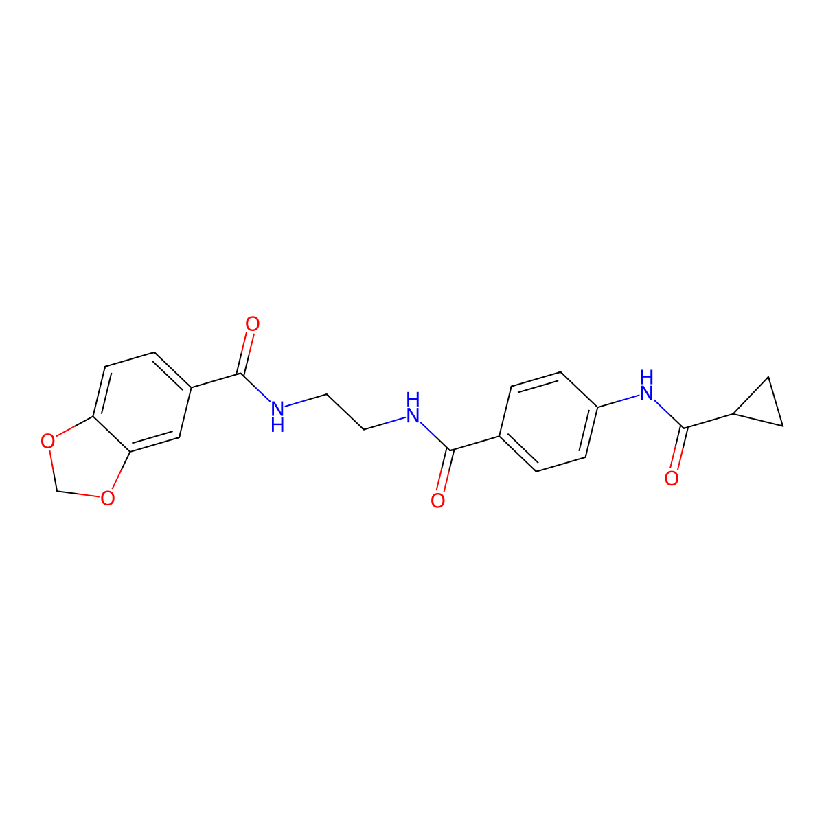 N-{2-[(2H-1,3-benzodioxol-5-yl)formamido]ethyl}-4-cyclopropaneamidobenzamide molecular structure, CAS 1021206-96-1