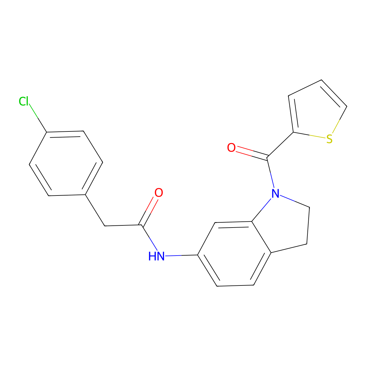 2-(4-chlorophenyl)-N-(1-(thiophene-2-carbonyl)indolin-6-yl)acetamide molecular structure, CAS 1021206-97-2