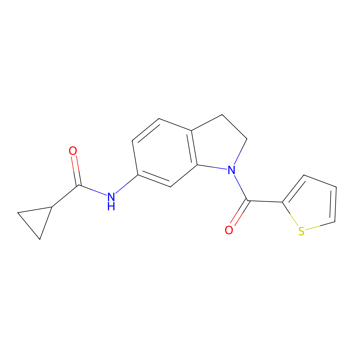 N-(1-(thiophene-2-carbonyl)indolin-6-yl)cyclopropanecarboxamide molecular structure, CAS 1021207-01-1