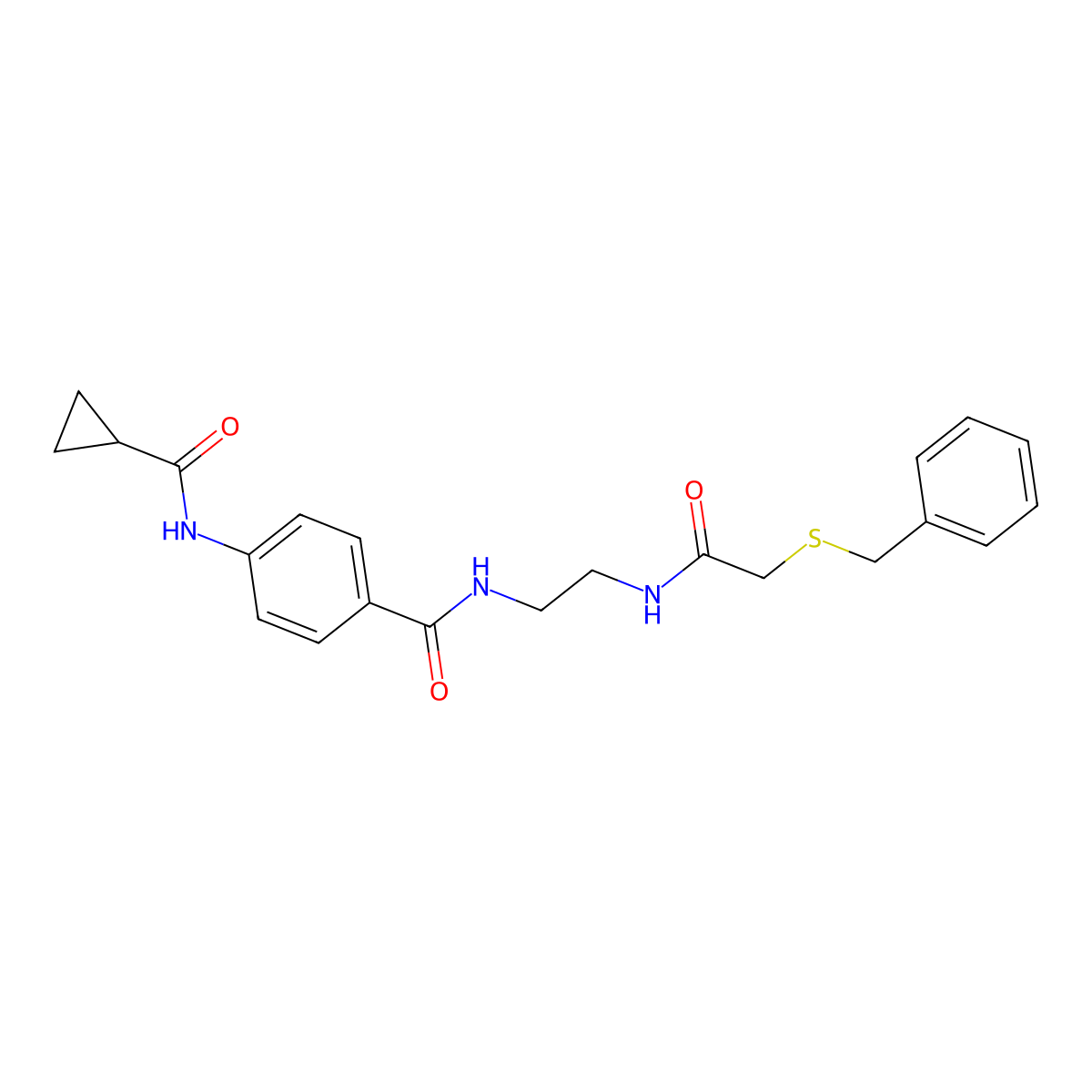 N-[4-({2-[2-(benzylsulfanyl)acetamido]ethyl}carbamoyl)phenyl]cyclopropanecarboxamide molecular structure, CAS 1021207-05-5