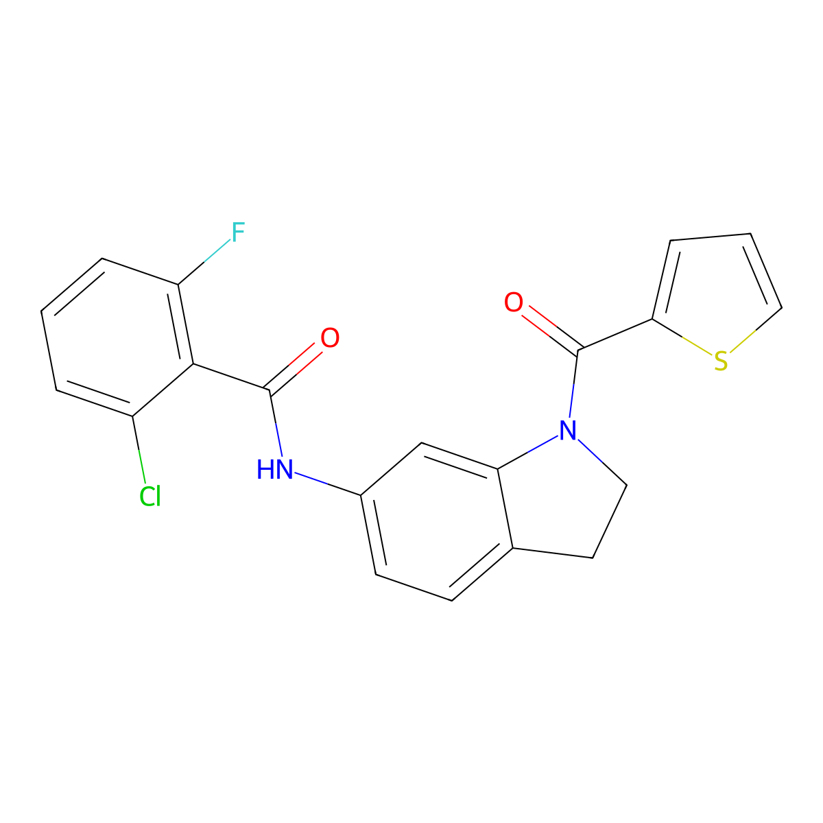 2-chloro-6-fluoro-N-(1-(thiophene-2-carbonyl)indolin-6-yl)benzamide molecular structure, CAS 1021207-06-6