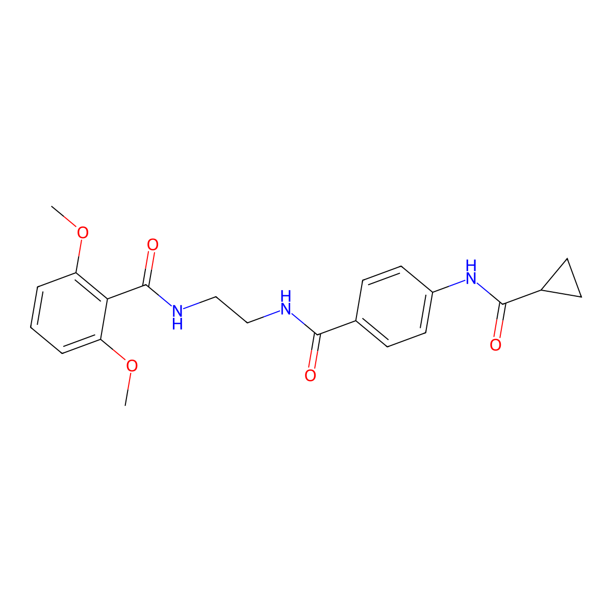 N-{2-[(4-cyclopropaneamidophenyl)formamido]ethyl}-2,6-dimethoxybenzamide molecular structure, CAS 1021207-07-7