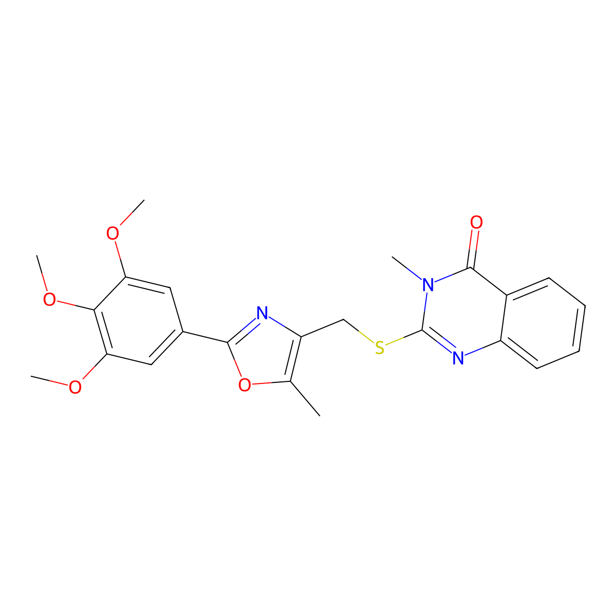 3-Methyl-2-({[5-methyl-2-(3,4,5-trimethoxyphenyl)-1,3-oxazol-4-yl]methyl}sulfanyl)-3,4-dihydroquinazolin-4-one molecular structure, CAS 1021207-08-8