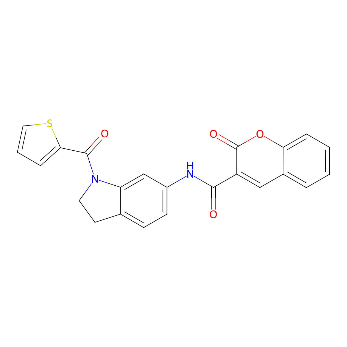 2-oxo-N-(1-(thiophene-2-carbonyl)indolin-6-yl)-2H-chromene-3-carboxamide molecular structure, CAS 1021207-09-9