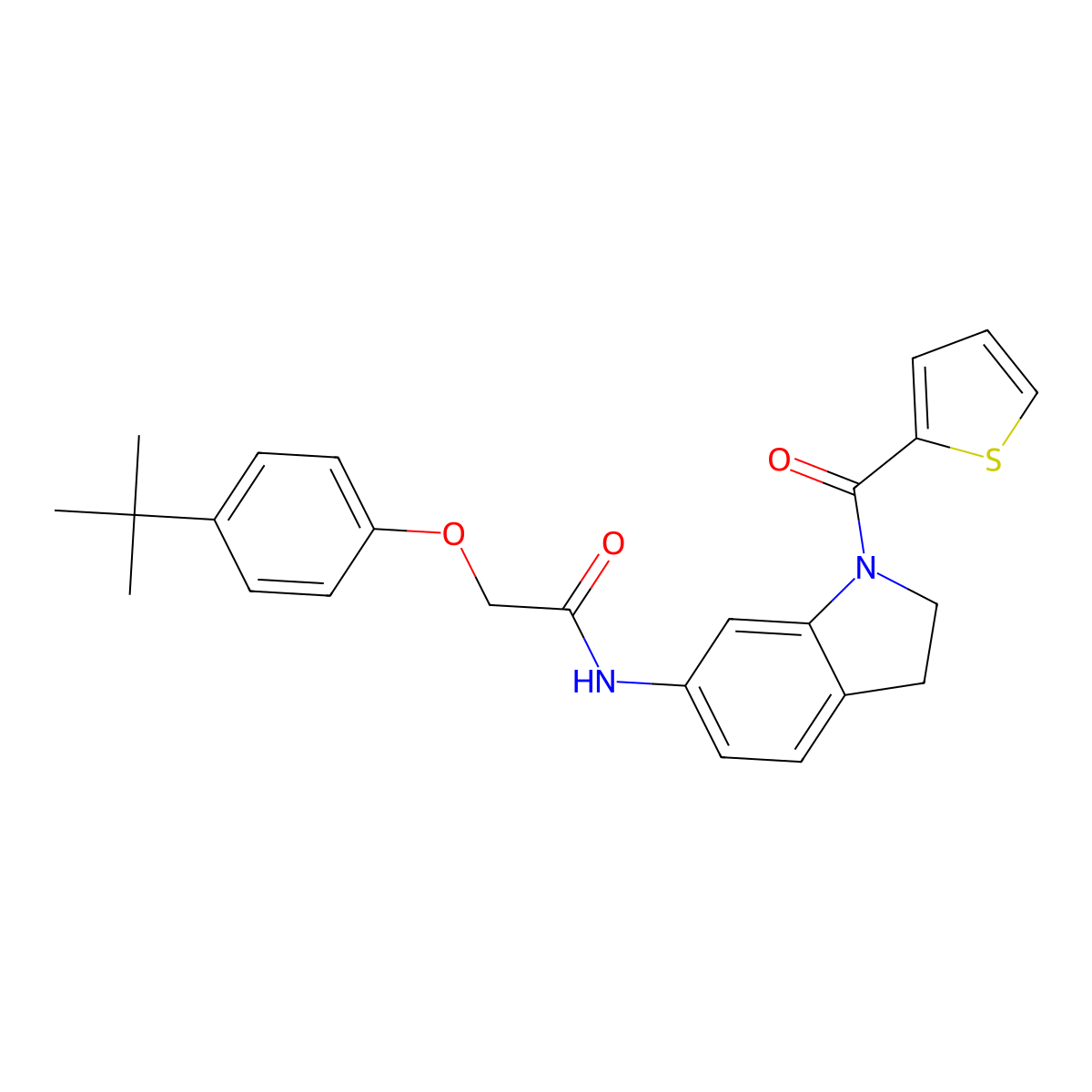 2-(4-(tert-butyl)phenoxy)-N-(1-(thiophene-2-carbonyl)indolin-6-yl)acetamide molecular structure, CAS 1021207-15-7
