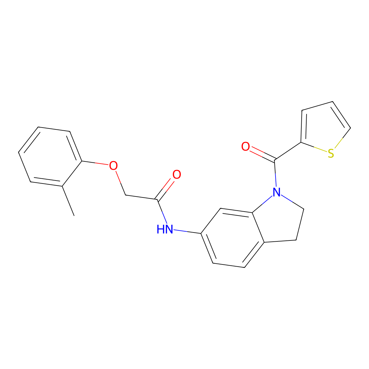 N-(1-(thiophene-2-carbonyl)indolin-6-yl)-2-(o-tolyloxy)acetamide molecular structure, CAS 1021207-18-0
