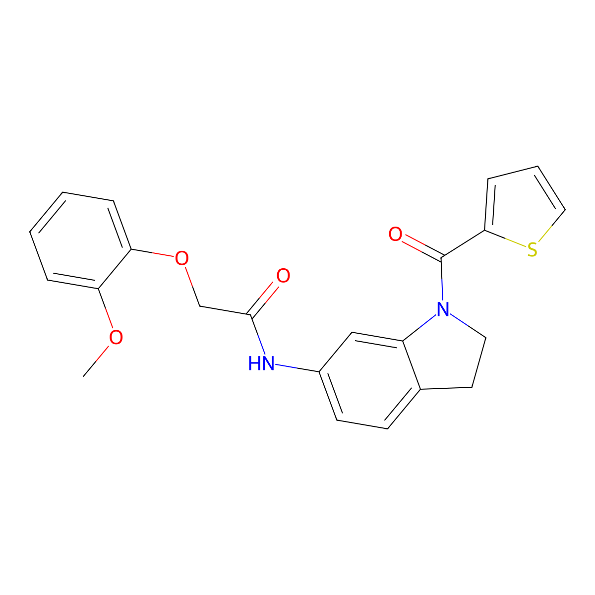 2-(2-methoxyphenoxy)-N-[1-(thiophene-2-carbonyl)-2,3-dihydro-1H-indol-6-yl]acetamide molecular structure, CAS 1021207-21-5